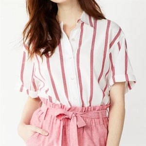 Draper James RSVP NWT Red‎ & White Stripe Cotton Button Down Short Sleeve Blouse